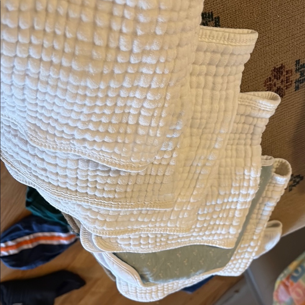 White and Blue Waffle-Textured Fabric with Grid Pattern